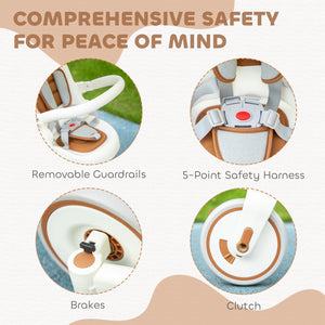 7 in 1 Tricycle with Safety Harness, Adjustable and Removable Parental Handle, Cream White