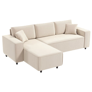Corner sofa with convertible chaise longue, pocket springs, 2 cushions, cream white