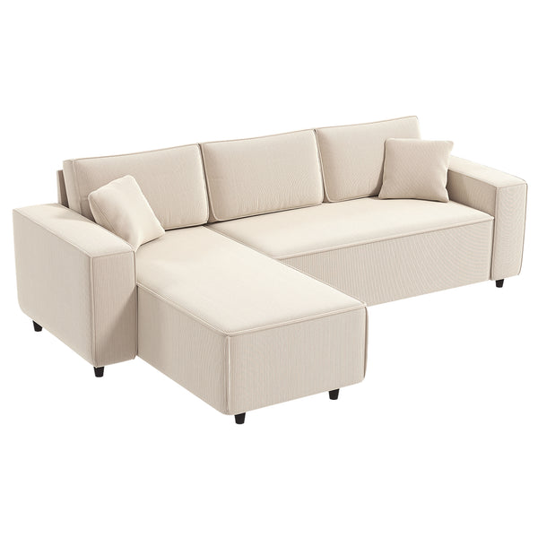 Corner sofa with convertible chaise longue, pocket springs, 2 cushions, cream white