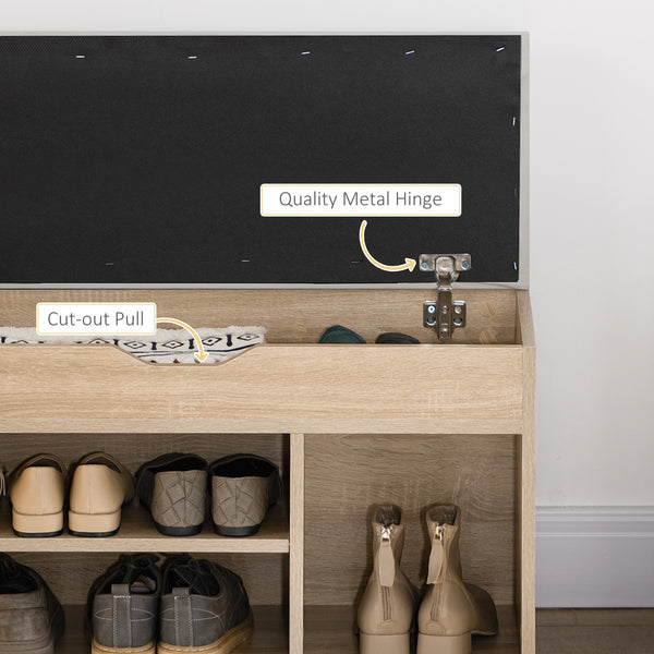 Shoe bench with padded cushion, natural color