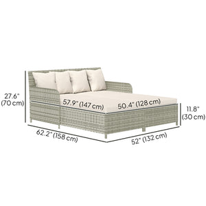 Outdoor rattan sun lounger with soft cushions, 4 pillows, curved backrest and armrests, beige