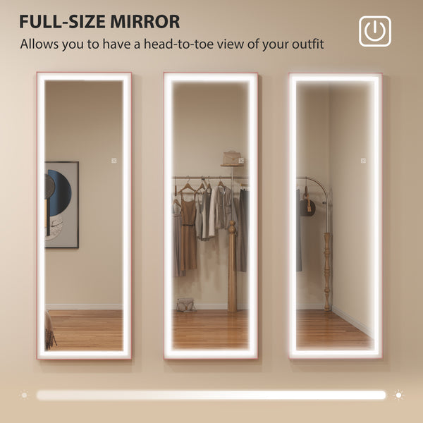 64" LED full-length mirror with adjustable lighting and two-tone white and pink frame