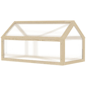 Portable raised garden greenhouse made of natural wood with a hinged lid