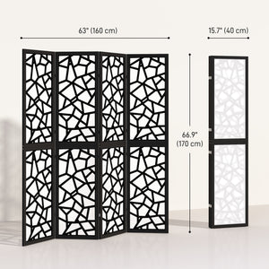 Folding screen with 4 panels, 1.70 m, lightweight and opaque, geometric pattern, black