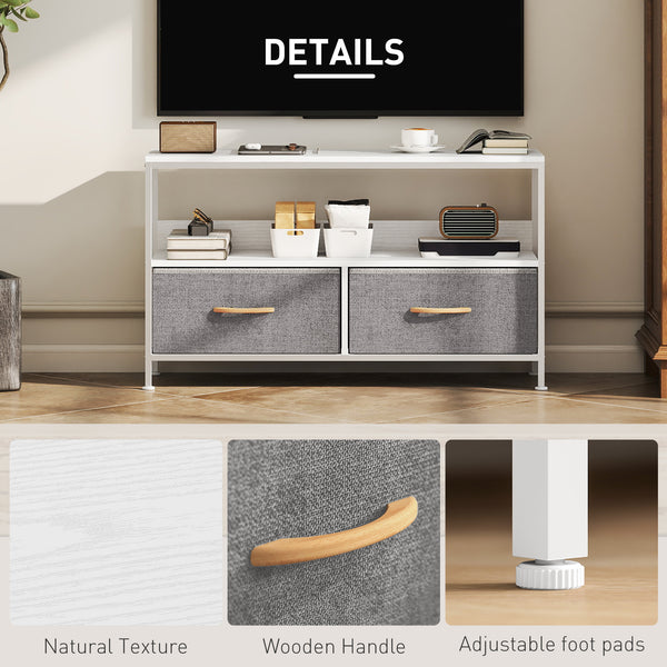 White and charcoal grey TV stand for televisions up to 47 inches with 2 drawers