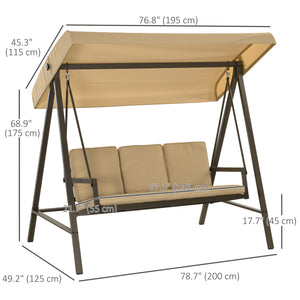 3-seater patio swing with adjustable canopy and removable cushions, beige