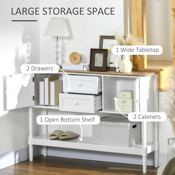 Vintage console table with 2 drawers and storage, white