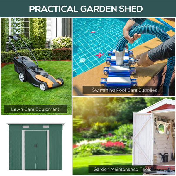 Lockable metal garden shed, green
