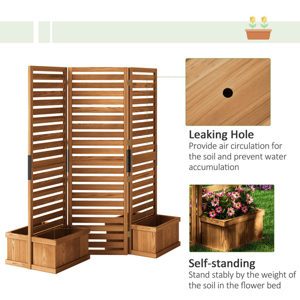 Outdoor Privacy Screen Wood Privacy Panel with 4 Planter Boxes, Raised Bed with 3 Panels, Drainage Holes