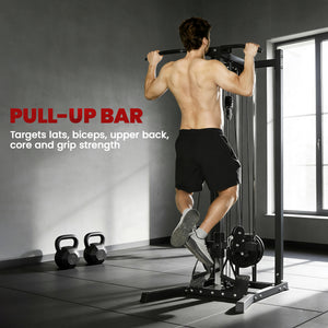 Double pulley system with pull-up bar and 14 adjustable positions