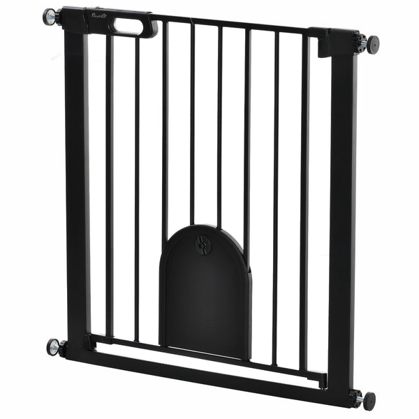 Extra-wide safety gate with small door, black