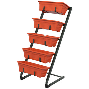 5-tier raised vertical planter with 5 containers, red