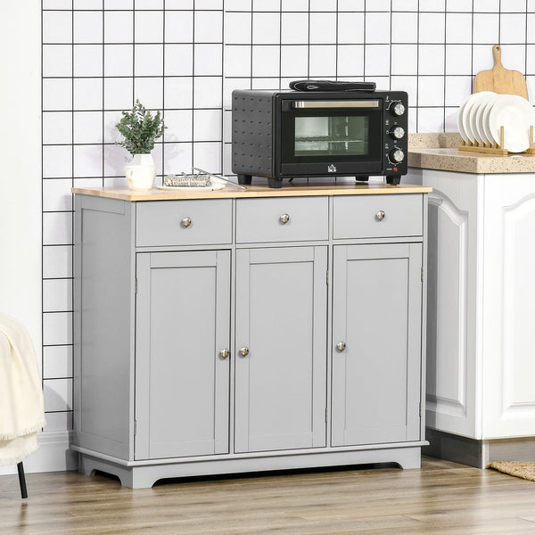 Modern buffet with cupboards, drawers and adjustable shelves for living room, grey