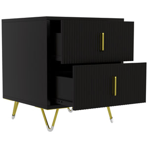 Modern bedside table with 2 drawers and metal legs, black