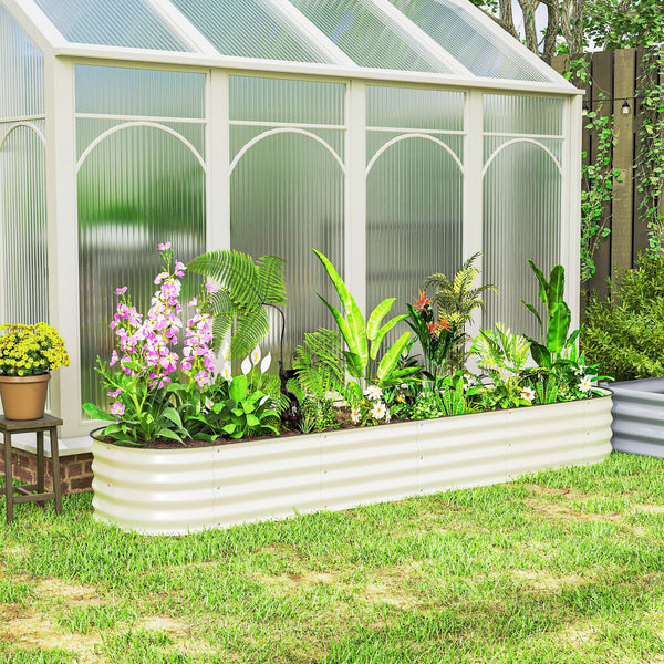 Galvanized raised planter with safety rim, cream white