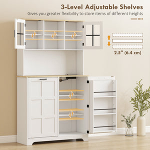 Storage Cabinet with Charging Station, 7 Gallon Trash Can and Adjustable Shelves, White