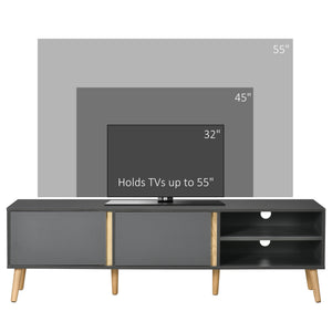 TV stand for TVs up to 55 inches, with shelves and cable management, dark grey