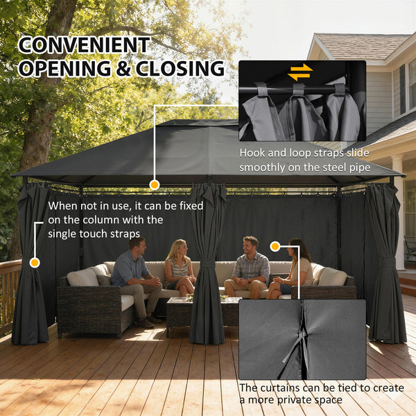 Gazebo 10 x 13, flexible steel frame, 6 removable curtains, dark grey