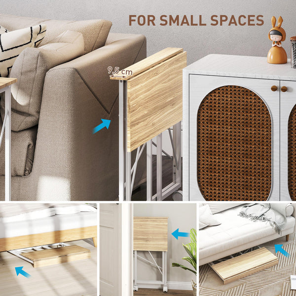 Compact folding desk on casters for small spaces – Oak and white finish