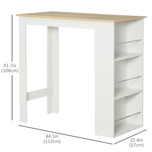Bar table with 3 storage shelves, white