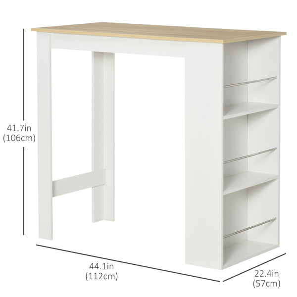 Bar table with 3 storage shelves, white
