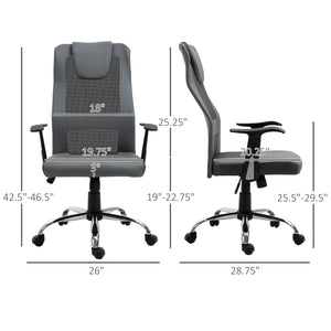 Ergonomic mesh office chair with thick padded headrest and armrests, grey.