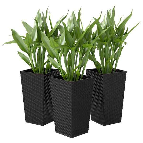 Set of 3 tall plant pots, black