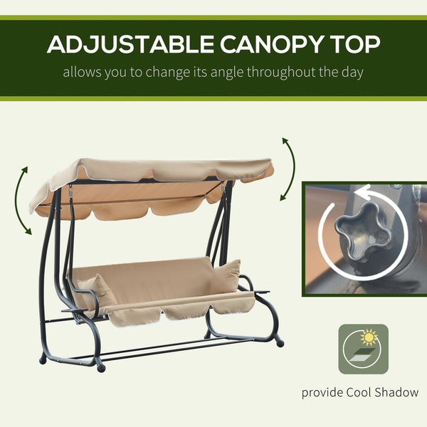 3-seater outdoor swing, convertible into a bed, removable cushions and cup holder, beige