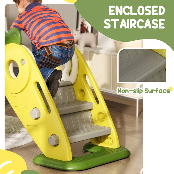 3-in-1 Toddler Foldable Slide with Basketball Hoop Yellow