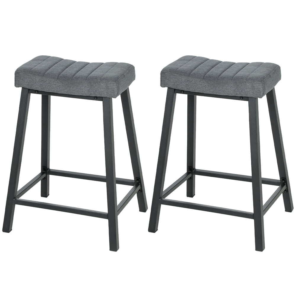 Set of 2 Bar Stools, Velvet Upholstered Counter Stools with Curved Seat and Footrest for Kitchen Island, Grey