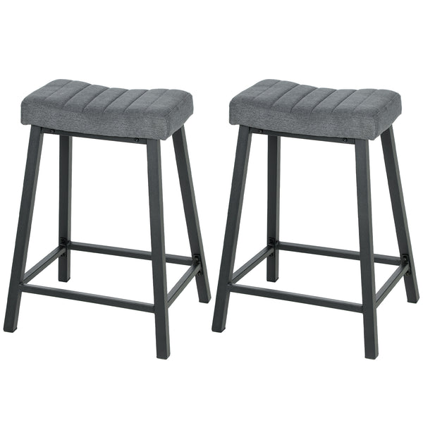 Set of 2 Bar Stools, Velvet Upholstered Counter Stools with Curved Seat and Footrest for Kitchen Island, Grey