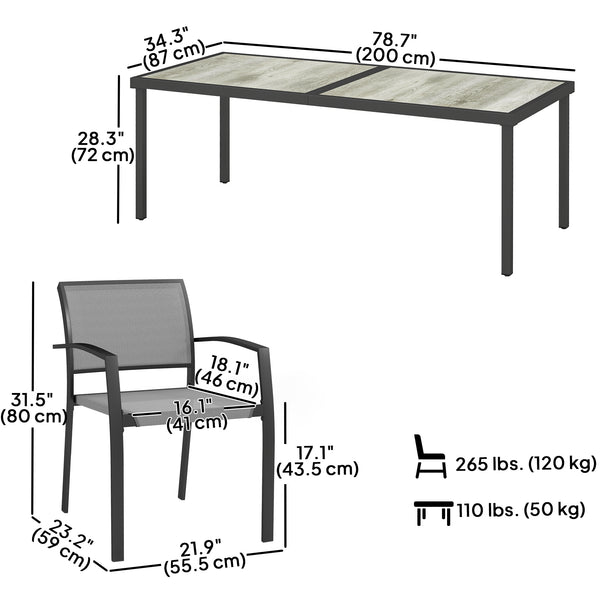 9-Piece Patio Dining Set with Stacking Chairs, Gray