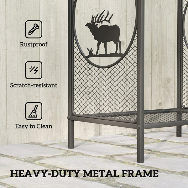 48cm Heavy Duty Metal Log Rack with Decorative Deer Motifs
