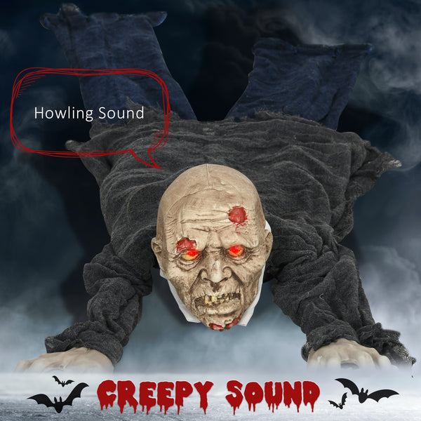 Life Size Halloween Decoration for Outdoors, Crawling Zombie, 1.67m, with Sound and Motion Activated, Light-Up Eyes, Scary Sound