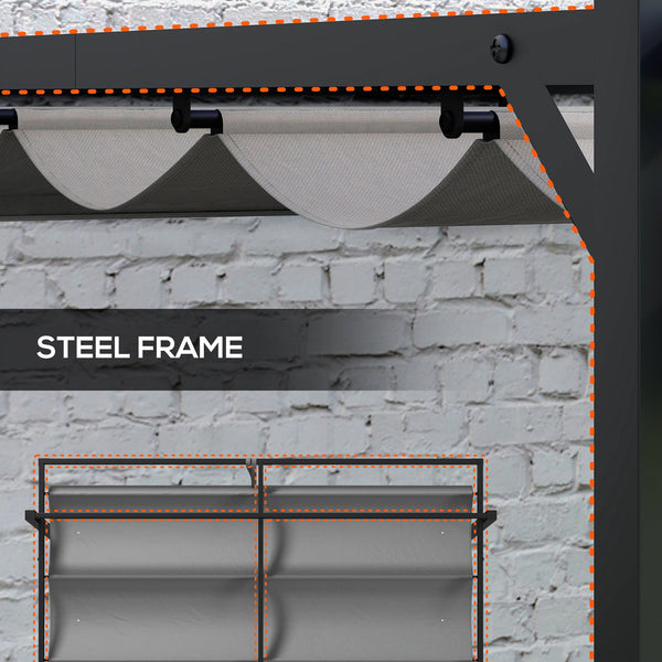 10' x 10' Retractable Pergola, Garden Shelter, for BBQ, Patio, Deck, Dark Grey