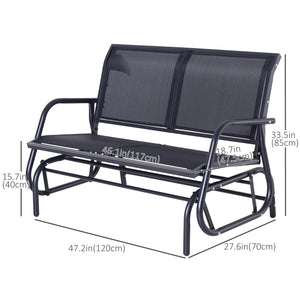 Double rocking bench, steel frame, durable fabric seat, black color