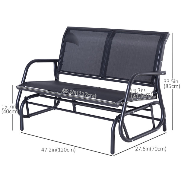 Double rocking bench, steel frame, durable fabric seat, black color