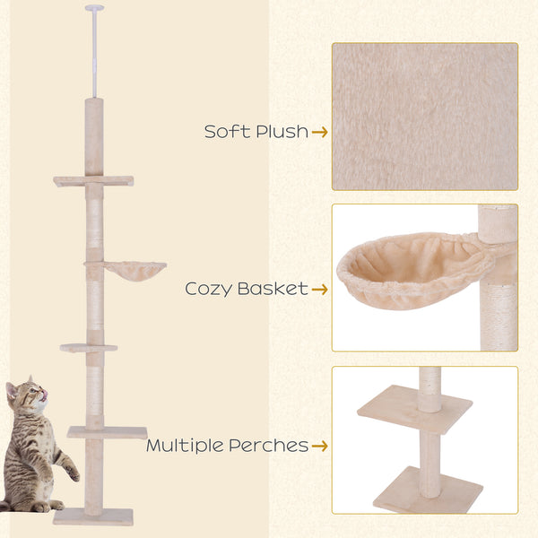 2.6m 5-Level Cat Tree with Scratching Post, Beige