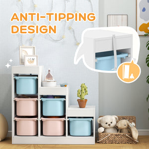 3-Tier Storage Shelf with 6 Plastic Bins, Blue and Pink