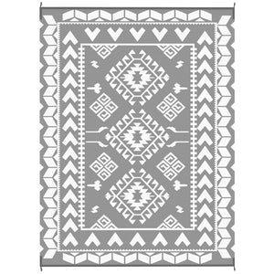 9' x 12' Outdoor RV Mat, Reversible Floor Mat with Carry Bag, Diamond Patchwork Pattern, Gray and White