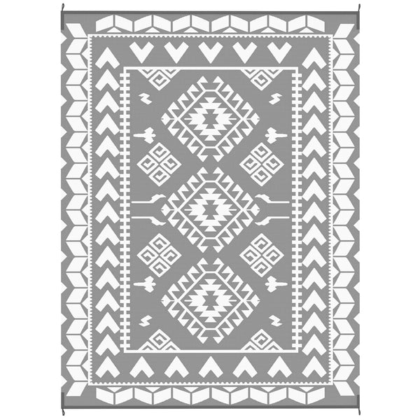 9' x 12' Outdoor RV Mat, Reversible Floor Mat with Carry Bag, Diamond Patchwork Pattern, Gray and White