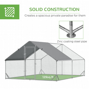 Outdoor chicken coop with shelter and lockable door