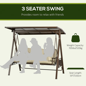 3-seater swing with cushions, pillows and adjustable polycarbonate canopy