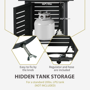 Outdoor propane gas fire pit with steel tray and lid and glass windscreen