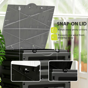 Garden composter with 80 ventilation holes and 2 sliding doors, 450 L, yellow