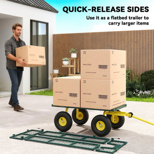 Garden cart with removable side panels, green