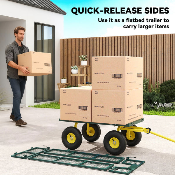 Garden cart with removable side panels, green