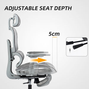 Mesh office chair with 3D armrests, grey
