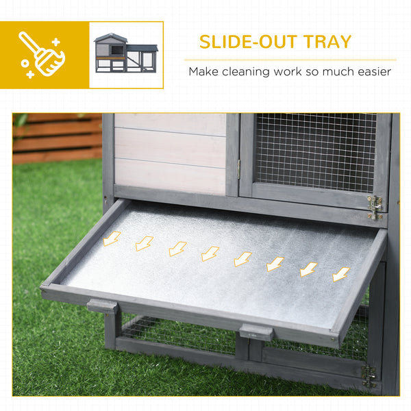 Wood Rabbit Hutch Backyard Bunny Cage Small Animal House Asphalt Roof w/ Ramp and Outdoor Run Dark Grey
