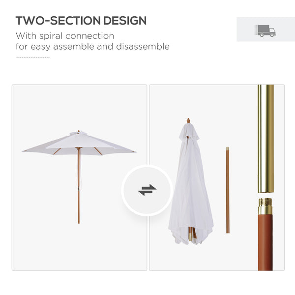 9' x 8' H Patio Umbrella, Hardwood Frame, Outdoor Beach Umbrella, White